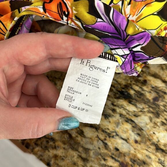 It Figures Floral Print Ruched Tummy Tucker One Piece Swimsuit Size 8 - Picture 6 of 8